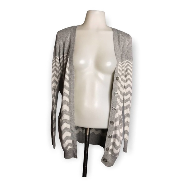 Ruby Moon | Elbow Patch Striped Button Down Cardigan Grey & White - Picture 4 of 10